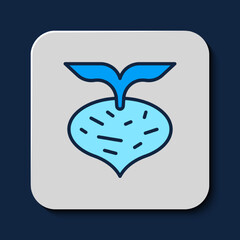 Filled outline Fresh beet with leaf icon isolated on blue background. Natural Root. Vegetable Ingredient for food. Vector