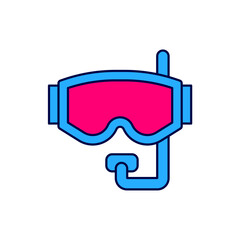 Filled outline Diving mask icon isolated on white background. Extreme sport. Diving underwater equipment. Vector