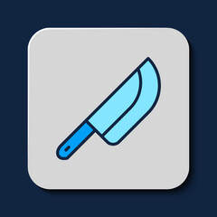 Filled outline Knife icon isolated on blue background. Cutlery symbol. Happy Halloween party. Vector
