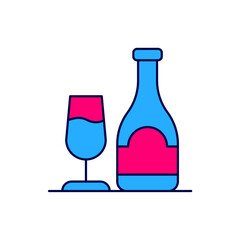 Filled outline Wine bottle with glass icon isolated on white background. Vector