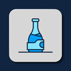 Filled outline Bottle of wine icon isolated on blue background. Vector