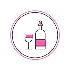 Filled outline Wine bottle with glass icon isolated on white background. Vector