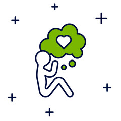 Filled outline Human head with heart icon isolated on white background. Love concept with human head. Vector