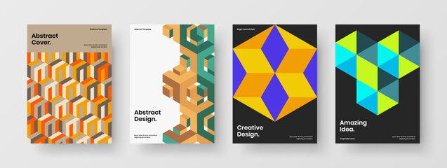 Fototapeta premium Colorful mosaic tiles catalog cover illustration composition. Bright pamphlet A4 vector design layout bundle.