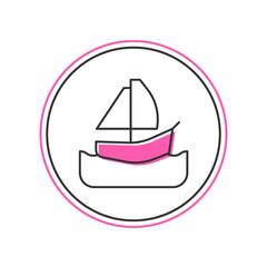 Filled outline Yacht sailboat or sailing ship icon isolated on white background. Sail boat marine cruise travel. Vector