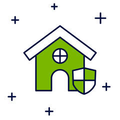 Filled outline House with shield icon isolated on white background. Insurance concept. Security, safety, protection, protect concept. Vector