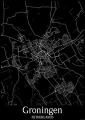 Black and White city map poster of Groningen Netherlands.