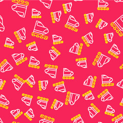 Line High-speed train icon isolated seamless pattern on red background. Railroad travel and railway tourism. Subway or metro streamlined fast train transport. Vector