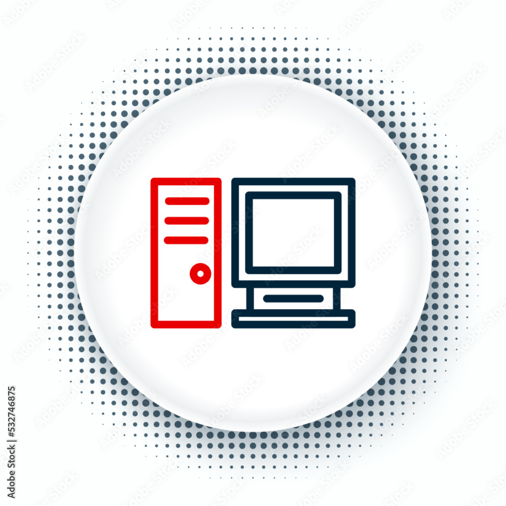Poster line computer monitor icon isolated on white background. pc component sign. colorful outline concept