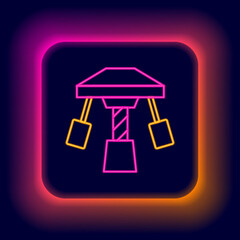 Glowing neon line Attraction carousel icon isolated on black background. Amusement park. Childrens entertainment playground, recreation park. Colorful outline concept. Vector