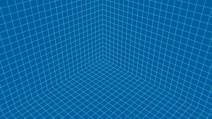 Futuristic digital grid box grey-black background. Wireframe network abstract technology line. 3d perspective. Vector illustration.