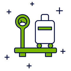 Filled outline Scale with suitcase icon isolated on white background. Logistic and delivery. Weight of delivery package on a scale. Vector
