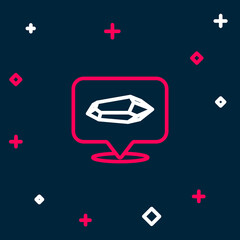 Line Magic stone icon isolated on blue background. Fantasy crystal. Jewelry gem for game. Colorful outline concept. Vector