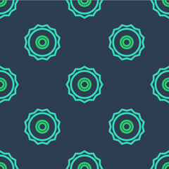 Line Circular saw blade icon isolated seamless pattern on blue background. Saw wheel. Vector