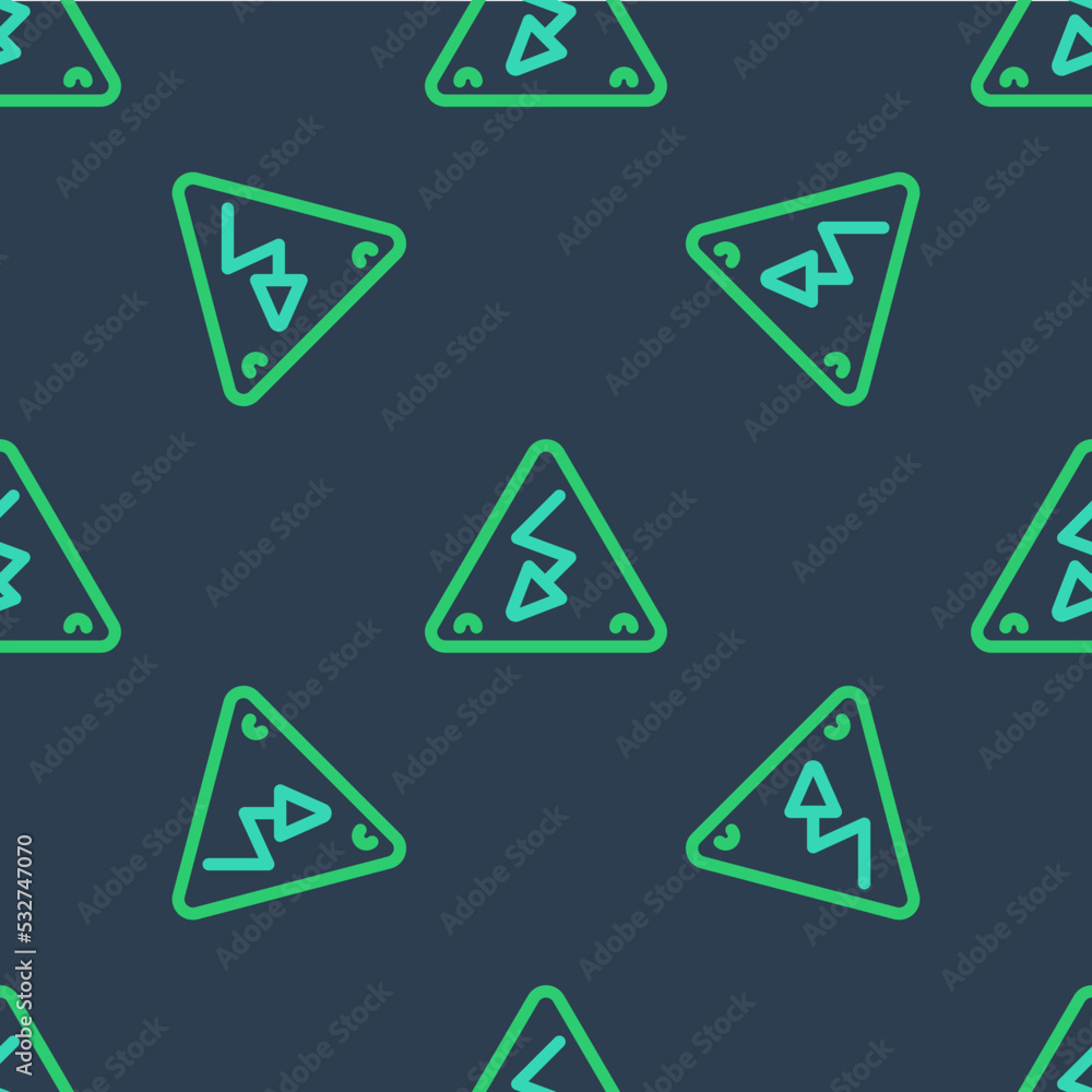 Poster line high voltage sign icon isolated seamless pattern on blue background. danger symbol. arrow in tr
