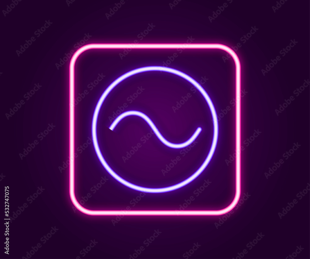 Poster glowing neon line ac voltage source symbol icon isolated on black background. alternating current sy