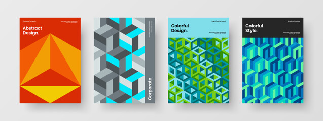 Fototapeta premium Fresh presentation design vector template composition. Multicolored mosaic shapes journal cover illustration bundle.