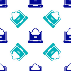 Blue Network cloud connection icon isolated seamless pattern on white background. Social technology. Cloud computing concept. Vector