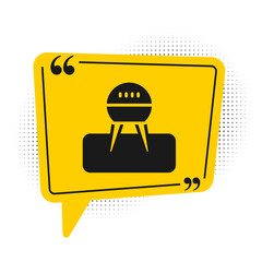 Black Barbecue grill icon isolated on white background. BBQ grill party. Yellow speech bubble symbol. Vector