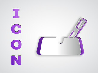 Paper cut Ashtray with cigarette icon isolated on grey background. Paper art style. Vector