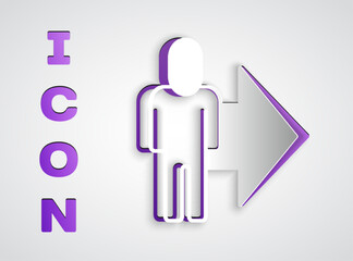 Paper cut Leader of a team of executives icon isolated on grey background. Paper art style. Vector
