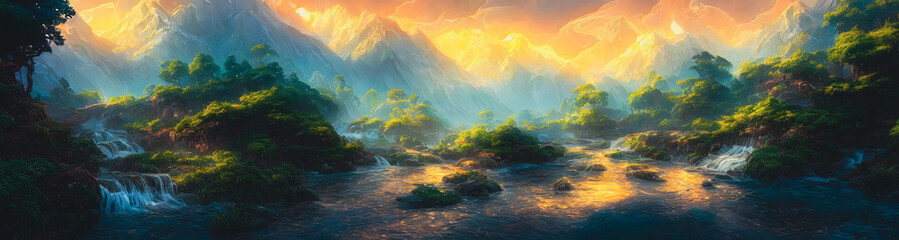 Obraz na płótnie Canvas Artistic concept painting of a beautiful river landscape, background illustration