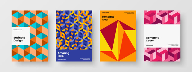 Minimalistic corporate cover A4 vector design illustration bundle. Abstract geometric hexagons company identity concept composition.