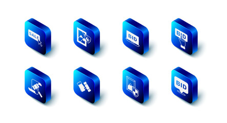 Set Auction painting, Online auction, Bid, hammer, and Price tag with Sale icon. Vector