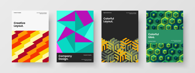 Multicolored geometric shapes brochure template collection. Trendy handbill vector design concept composition.