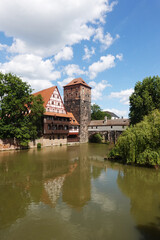 Fototapeta na wymiar Henker bridge in old town of Nuremberg, Germany 