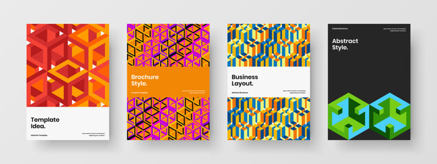 Fototapeta premium Minimalistic company cover A4 vector design illustration collection. Abstract mosaic shapes front page layout bundle.