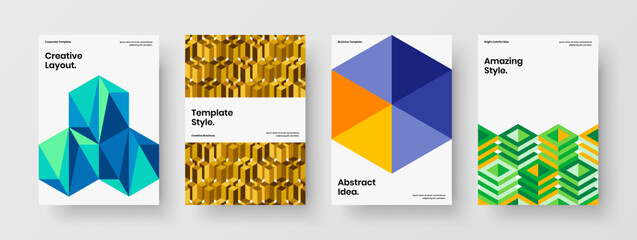 Fototapeta premium Multicolored geometric hexagons banner template set. Trendy company identity vector design layout bundle.