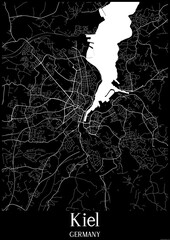 Black and White city map poster of Kiel Germany.