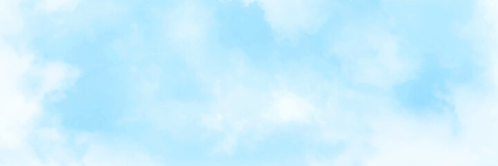 Abstract gradient sky blue watercolor aquarelle painted background. The color splashing on textured paper. Water color splash template or canvas for design. Hand drawn art painting illustration