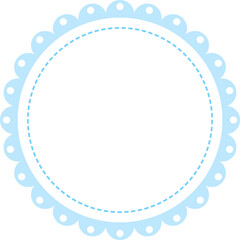  blue round fram,white banner with lace border on transparent background, png clip art, cut out    