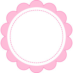 pink scallop round frame with white blank template on transparent background illustration, circle border cut out, blank sticker png, clip art