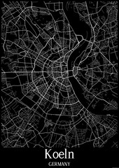 Black and White city map poster of Koeln Germany.