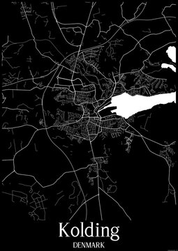 Black and White city map poster of Kolding Denmark.
