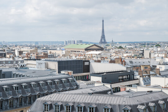 Galeries Lafayette Rooftop Terrace: A view over Paris from 8th floor of famous shopping centre in Paris, France