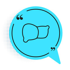 Black line Human organ liver icon isolated on white background. Blue speech bubble symbol. Vector