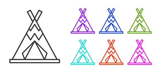 Black line Traditional indian teepee or wigwam icon isolated on white background. Indian tent. Set icons colorful. Vector © Kostiantyn