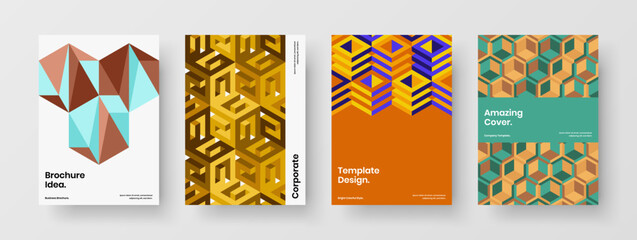 Fototapeta premium Clean geometric shapes presentation template composition. Vivid leaflet A4 vector design illustration bundle.