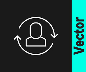 White line Exchange work icon isolated on black background. Information exchange between people. Employee or people Replacement or swap position concept. Vector