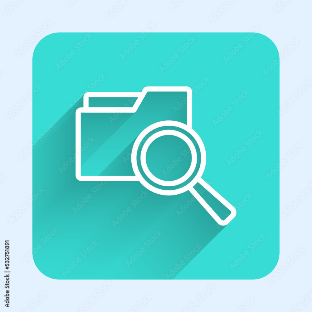 Poster white line search concept with folder icon isolated with long shadow background. magnifying glass an