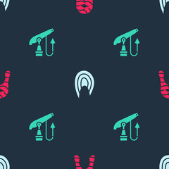 Set Fish steak, and Fishing harpoon on seamless pattern. Vector