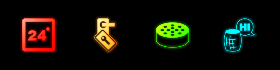 Set Thermostat, Digital door lock, Water sensor and Voice assistant icon. Vector