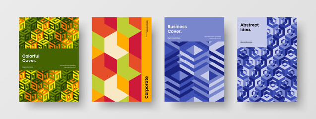 Fototapeta premium Fresh book cover A4 design vector template composition. Minimalistic mosaic shapes presentation layout collection.