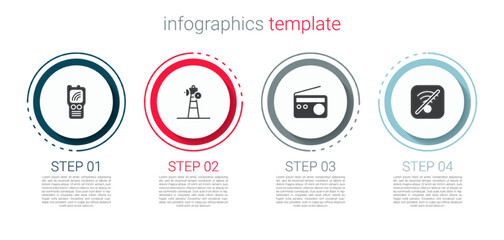 Set Walkie talkie, Satellite dish, Radio and No Wi-Fi wireless internet. Business infographic template. Vector