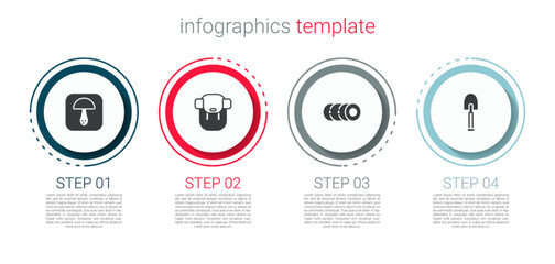 Set Mushroom, Hiking backpack, Blanket roll and Shovel. Business infographic template. Vector