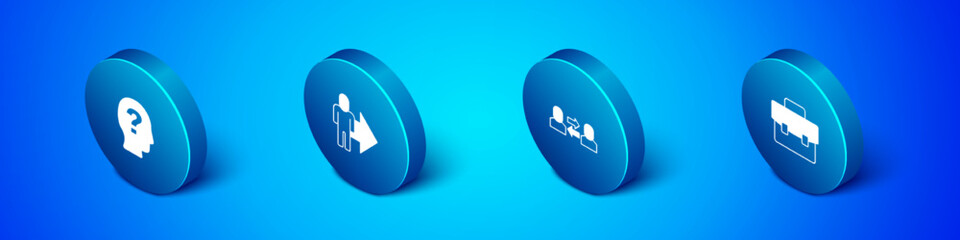 Set Isometric Worker, Exchange work, Briefcase and Leader of team of executives icon. Vector